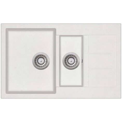 Fregadero de cocina de dos senos 80 x 50 cm granito blanco 020002344