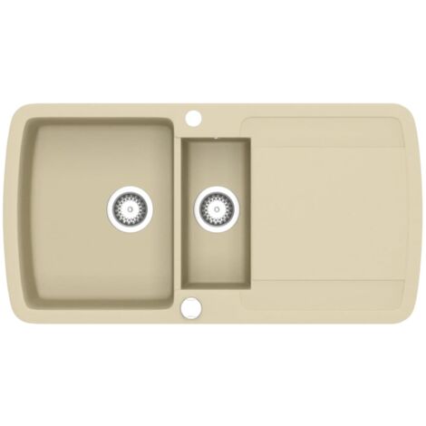 Fregadero de cocina de granito con dos senos beige vidaXL