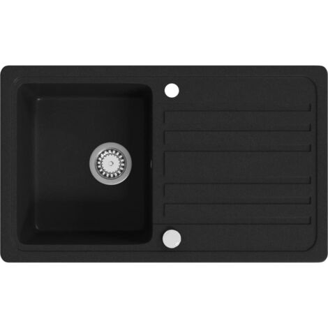 Fregadero de cocina de granito con un seno y escurridor negro vidaXL