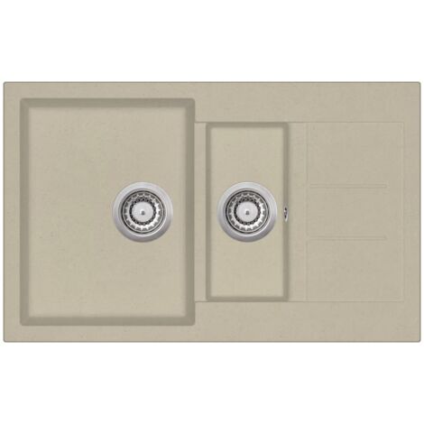 Fregadero de cocina de granito de doble lavabo beige 020002343