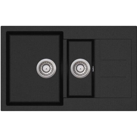 Fregadero de cocina de granito negro de dos cubetas 020002319