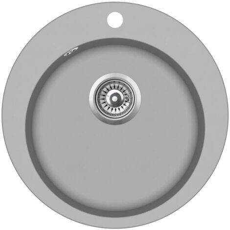 Fregadero de cocina de granito, seno individual, redondo, gris, decoración de la cocina del hogar 020002326