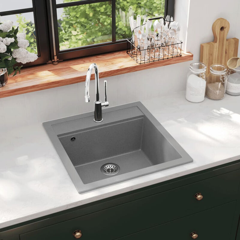 

Fregadero de cocina de un seno de granito gris