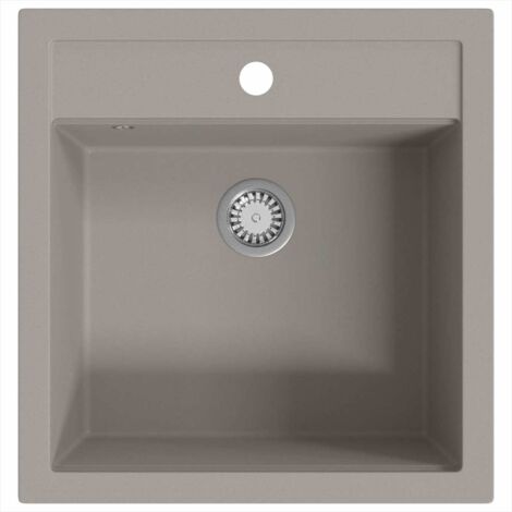 Manestein Fregadero de cocina de granito con sif/ón color gris 1 seno 48 x 39 cm