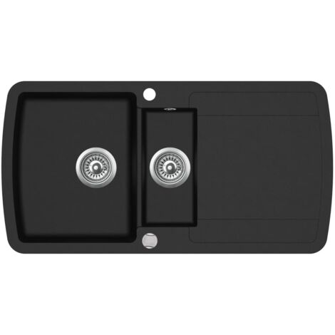 Fregadero de cocina doble de granito, bandeja de 96 x 50 x 31 cm, decoración de cocina negra para el hogar 020002315