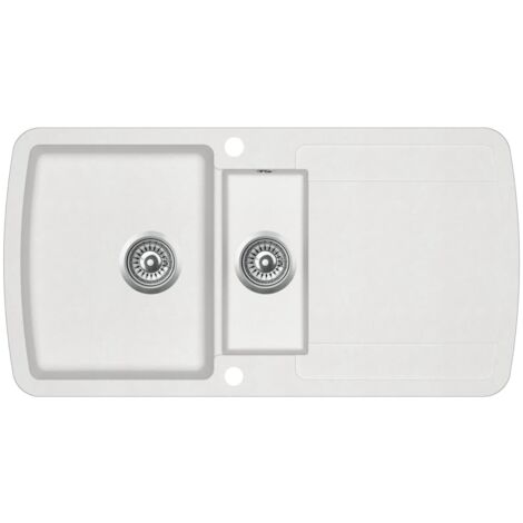 Fregadero de cocina doble lavabo de granito blanco 96 x 50 cm 020002340