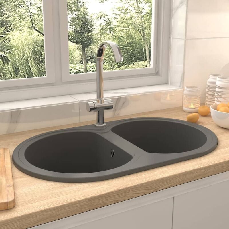 

Fregadero de cocina doble ovalado granito gris