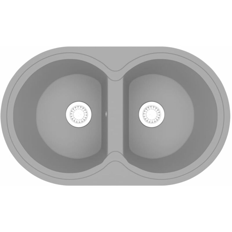 

vidaXL Fregadero de cocina doble ovalado granito gris - Gris