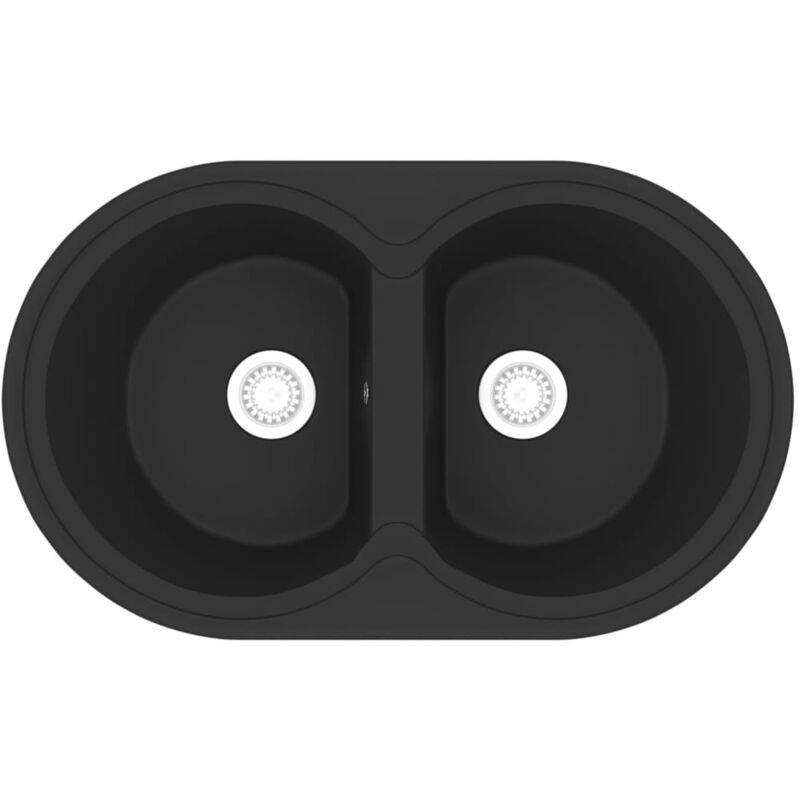 

Vidaxl - Fregadero de cocina doble ovalado granito negro - Negro