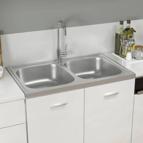 Fregadero de cocina doble seno acero inoxidable 800x500x155 mm vidaXL