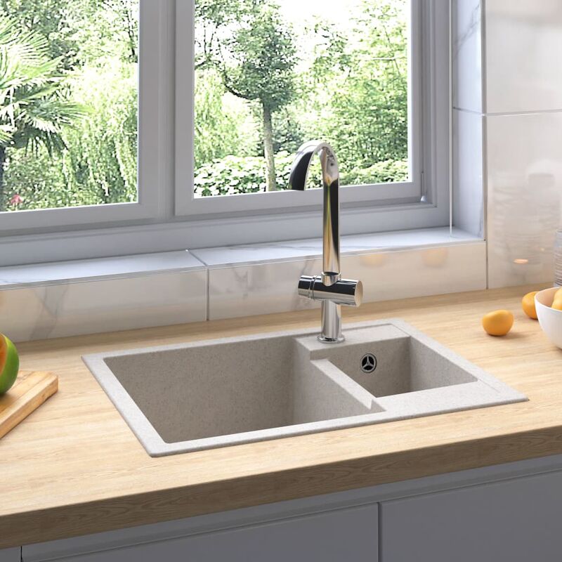 

Fregadero de cocina doble seno con rebosadero granito beige