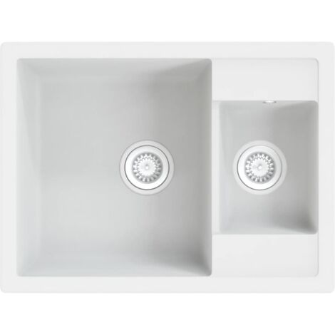 Fregadero de cocina doble seno con rebosadero granito blanco