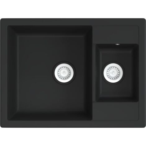 Fregadero de cocina doble seno con rebosadero granito negro