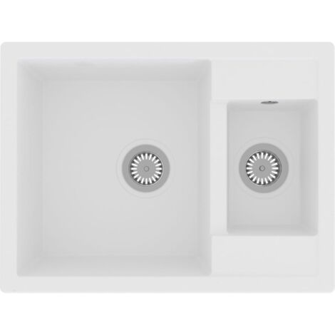 Fregadero de cocina dos senos con rebosadero 58 x 44 cm granito blanco 020004378