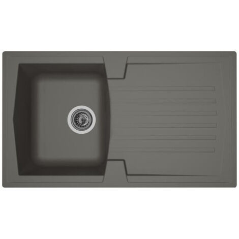 Fregadero de cocina empotrado STRADOUR 1 cubeta + 1 escurridor - Resina - 86 x 50 cm - Gris hormigón