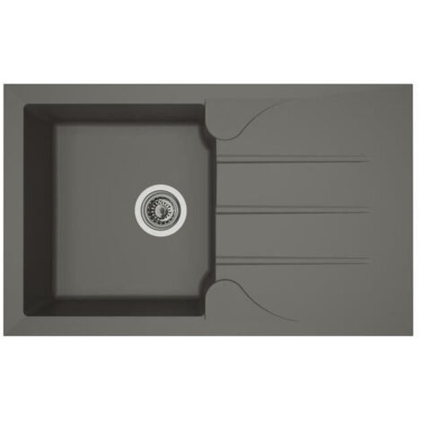 Fregadero de cocina empotrado STRADOUR con 1 cubeta + 1 escurridor Aloa - Resina - 81 x 50 cm - Gris cemento