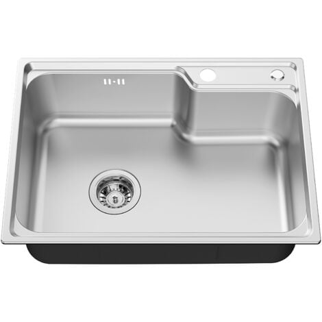 AURALUM MAX Fregadero de cocina Fregadero de acero inoxidable 62 x 45 CM Fregadero con 2 orificios de montaje, tratamiento superficial nanoplata