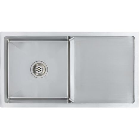 Fregadero de cocina hecho a mano con colador 87 x 44 cm de acero inoxidable con acabado cepillado 020004384