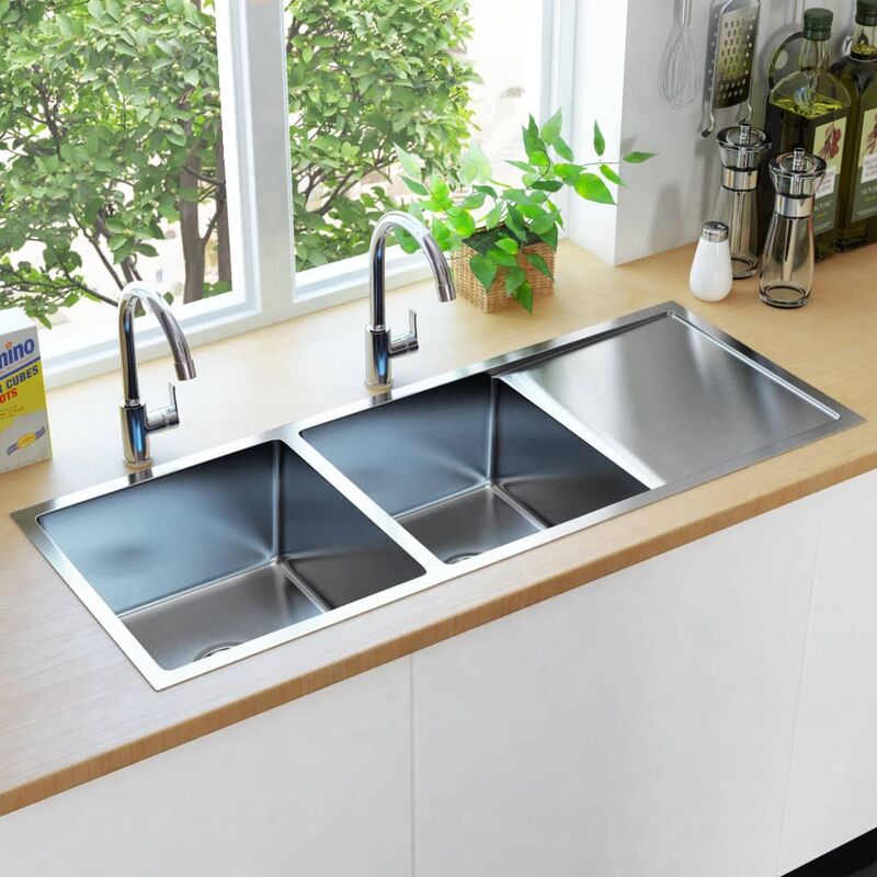 

Fregadero de cocina hecho a mano con colador acero inoxidable