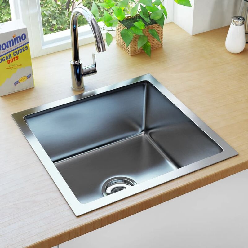 

Fregadero de cocina hecho a mano con colador acero inoxidable - Plateado