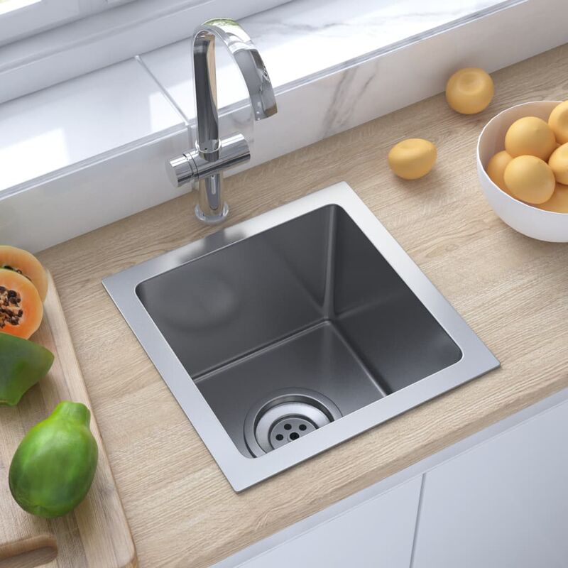 

Fregadero de cocina hecho a mano con colador acero inoxidable - Plateado