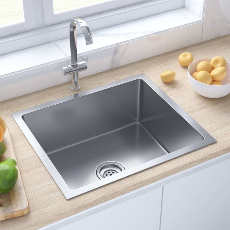 

Fregadero de cocina hecho a mano con colador acero inoxidable - Plateado