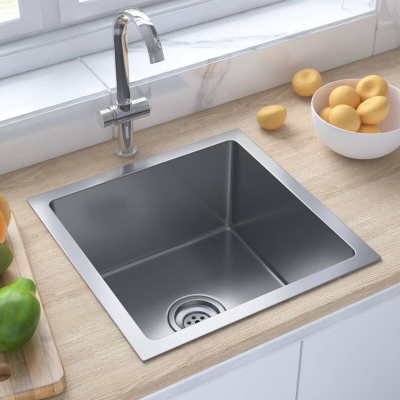 

Fregadero de cocina hecho a mano con colador acero inoxidable - Plateado