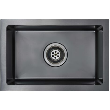 Fregadero de cocina hecho a mano con colador de acero inoxidable negro 020002367