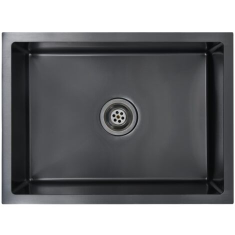 Fregadero de cocina hecho a mano con colador de acero inoxidable negro 020002369