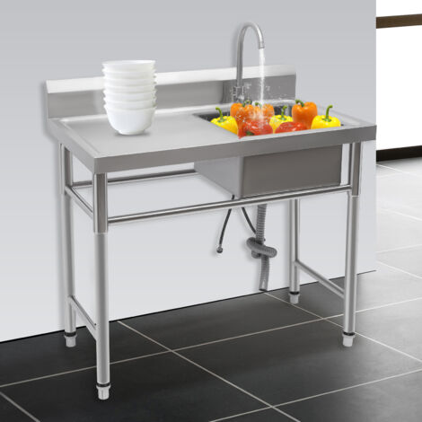 Fregadero de cocina, mesa de fregadero 1 cubeta derecha, fregadero profesional, lavabo de acero inoxidable 100x60cm