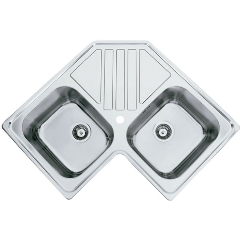 Decohor - Fregadero de cocina para esquina de dos senos con escurridor modelo Keppler BB de Rodi 83X83CM