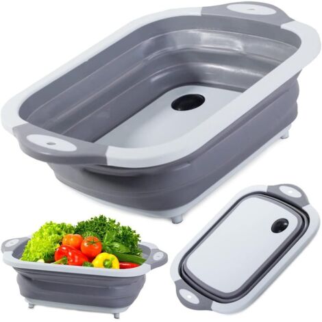 Fregadero de cocina plegable que ahorra espacio: fregadero y cesto para ropa, bandeja para cubiertos para acampar, fregadero de silicona portátil y multifuncional, accesorio de cocina de viaje (fregad