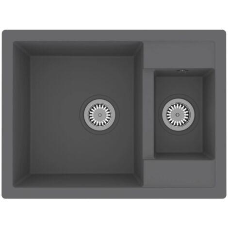 Fregadero de cocina y dos lavabos con rebosadero 58 x 44 cm granito gris 020004381