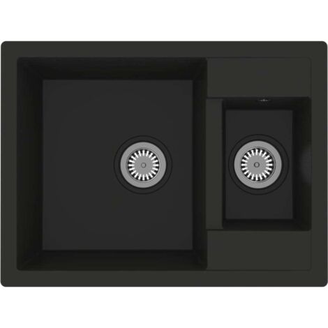 Fregadero de cocina y dos lavabos con rebosadero 58 x 44 cm granito negro 020002405