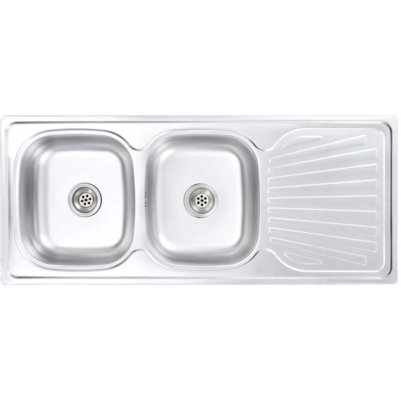 

vidaXL Fregadero de doble seno con colador y sifón de acero inoxidable - Plateado