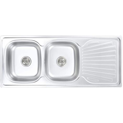 vidaXL Fregadero de doble seno con colador y sifón de acero inoxidable - Argento