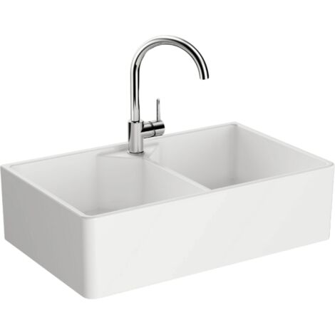 Fregadero de encimera VitrA Belfast blanco de 2 senos