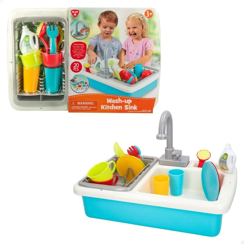 

Fregadero de juguete con agua y utensilios de cocina 20 piezas - Playgo