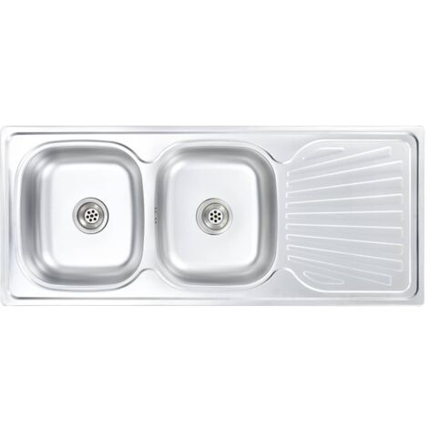 Fregadero doble con colador y sifón 120 x 50 cm acero inoxidable 020002360