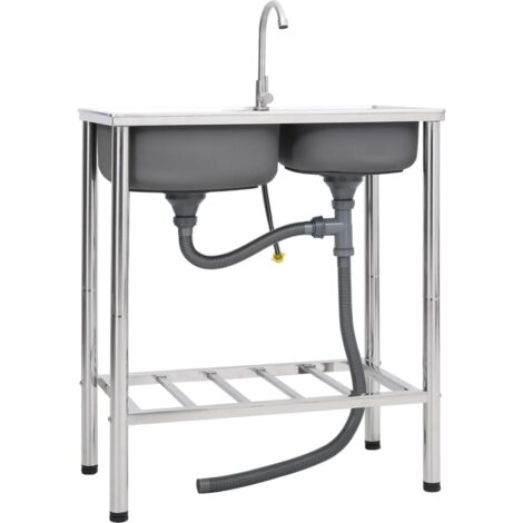 Fregadero doble de camping con grifo de acero inoxidable 020002436