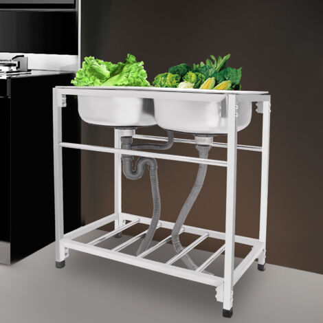 Fregadero doble independiente de acero inoxidable 32.7"x17.3"