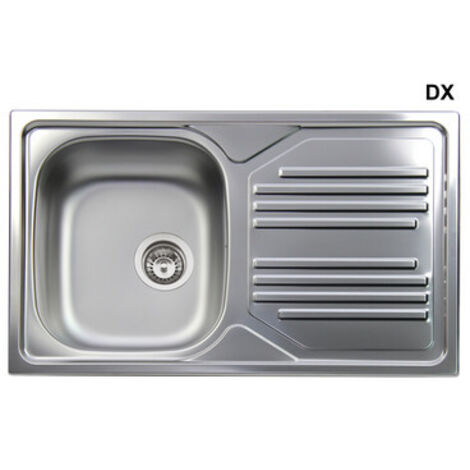 Fregadero encastrable de acero inoxidable, 1 plato de 86 cm, escurridor derecho