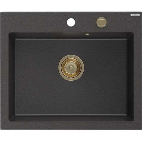 Fregadero gran铆tico Mexen Elix de 1 cubeta 600 x 500 mm, negro moteado, sif贸n dorado - 6525601005-76-G