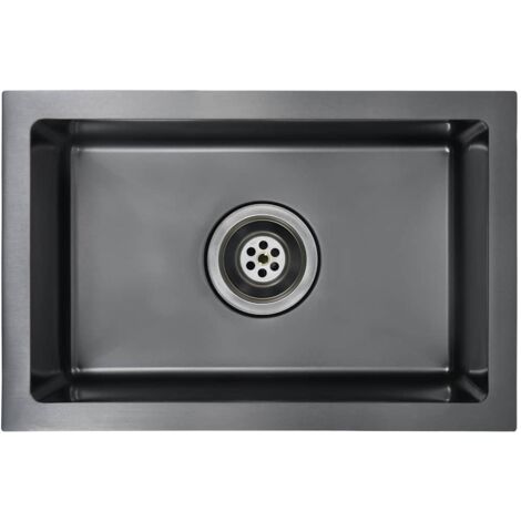 vidaXL Fregadero hecho a mano con colador acero inoxidable negro - Negro