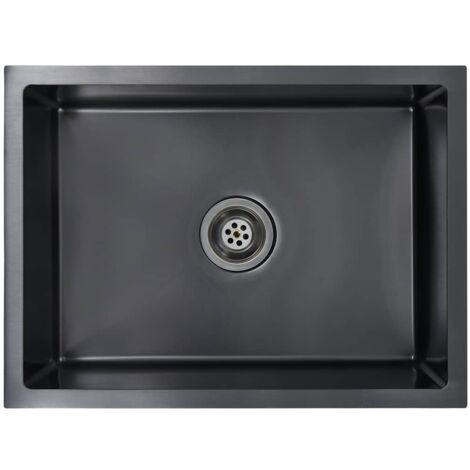 vidaXL Fregadero hecho a mano con colador acero inoxidable negro - Nero