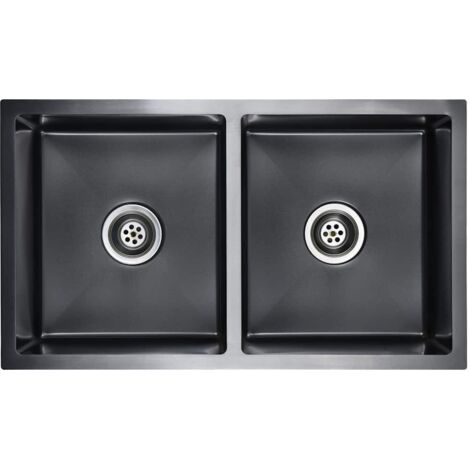 vidaXL Fregadero hecho a mano con colador acero inoxidable negro - Nero