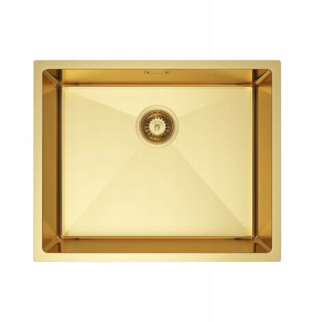 Fregadero monocubo NAYES de 54x44 cm, de acero con revestimiento PVD dorado.
