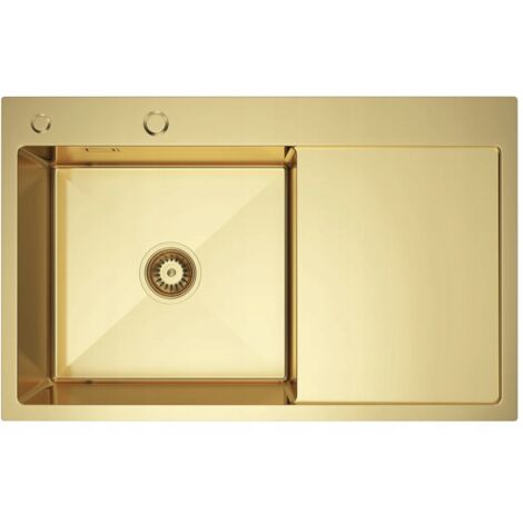 Fregadero NAYES de acero inoxidable color oro de 78x49 mm, con escurridor recto, dispensador de agua y sifón.