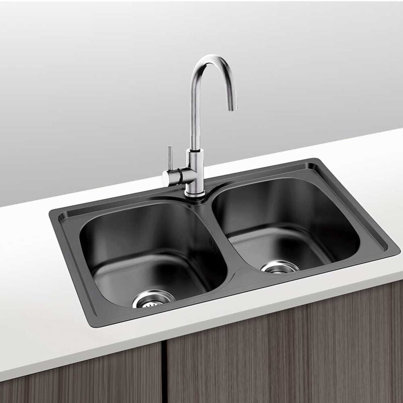 Gresinex - Evier Noir Inox 80x44 - 2 Eviers - Dublin