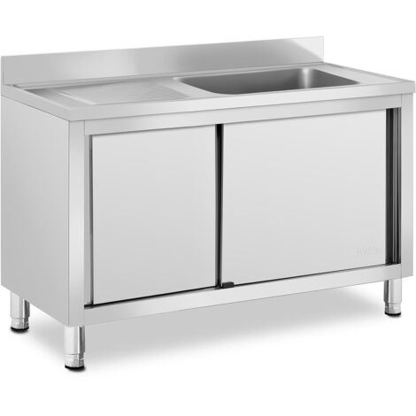Fregadero profesional de acero inoxidable sobre mueble bajo con fregadero de acero inoxidable (1 cubeta: 500 x 400 x 260 mm, altura del salpicadero: 100 mm, patas ajustables) 140005020